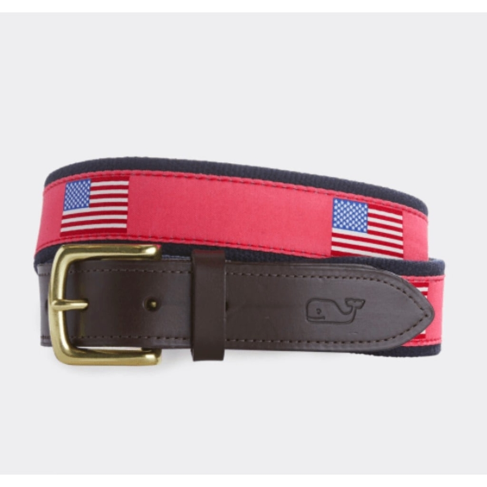 Vineyard Vines, Men's American Flag Canvas Club Belt (Jetty Red) New with tags